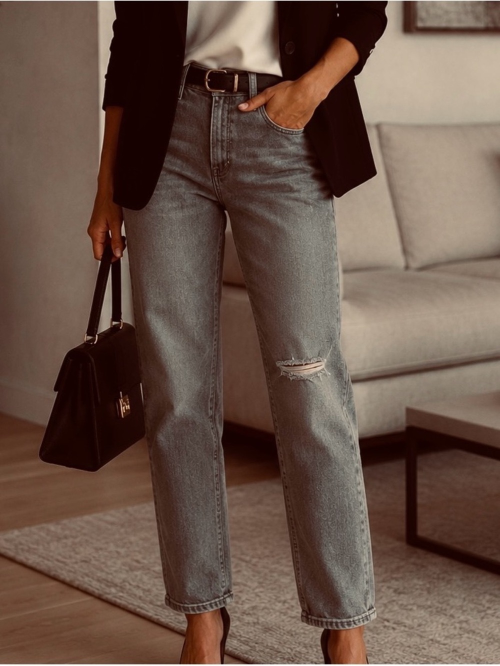 Citizens Of Humanity Gray Emerson Boyfriend Mid- Rise Cropped Straight Jeans
